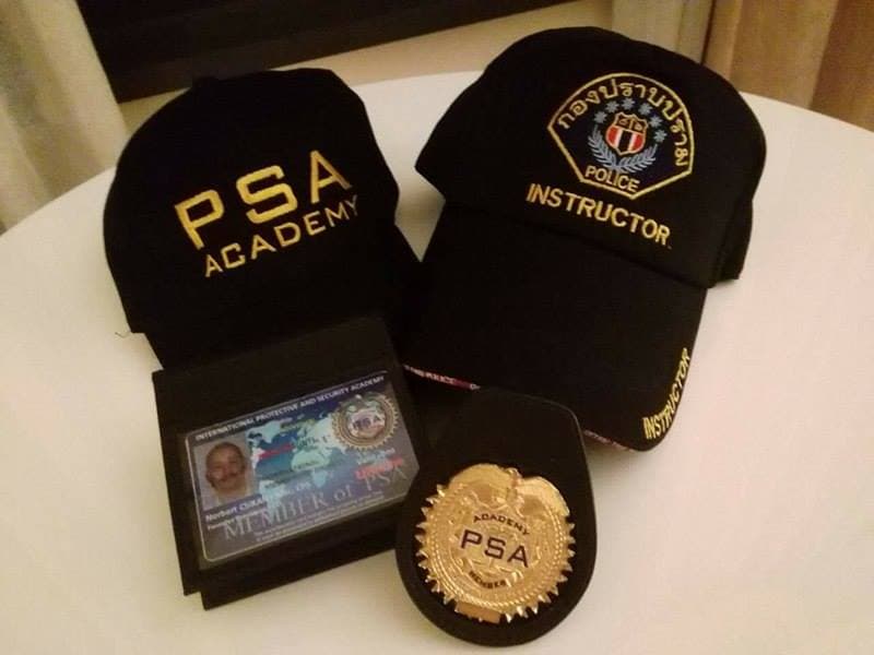 PSA Academy credentials, caps, and instructor badge