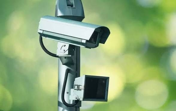 CCTV camera monitoring a protected facility perimeter